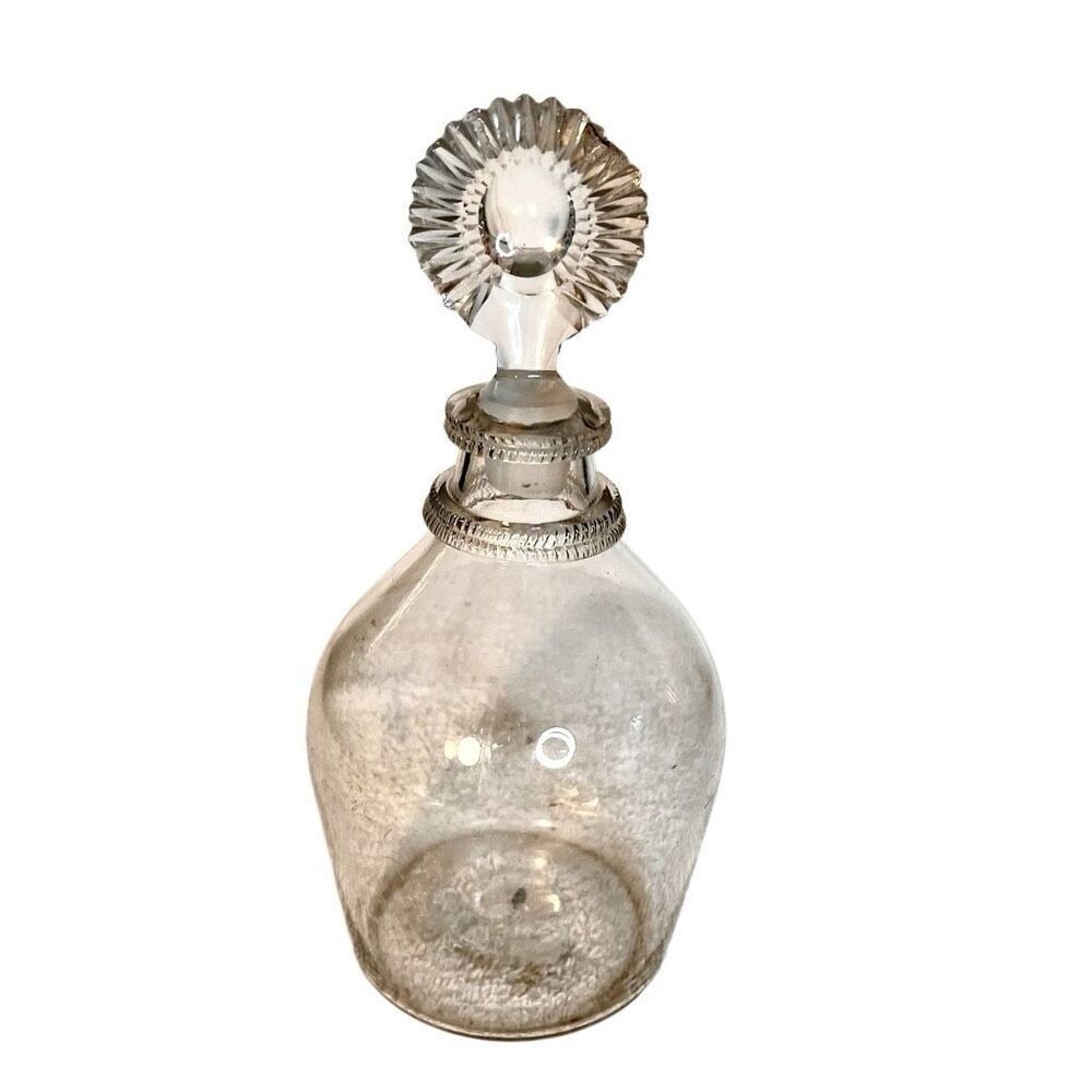 Antique Blown Glass Decanter with Applied Bands And Sunburst Stopper